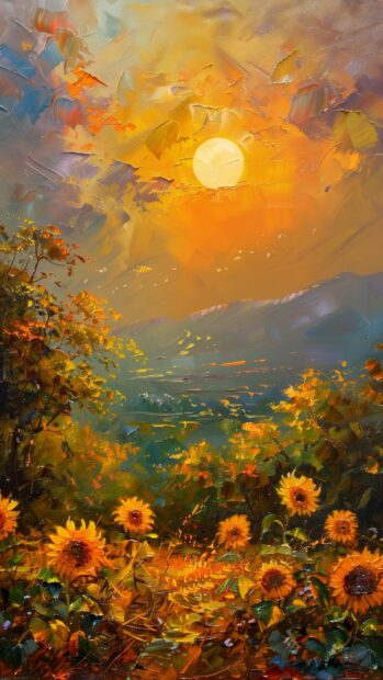 Sunset in the countryside with a field of sunflowers, Sunset Aesthetic HD Wallpaper.