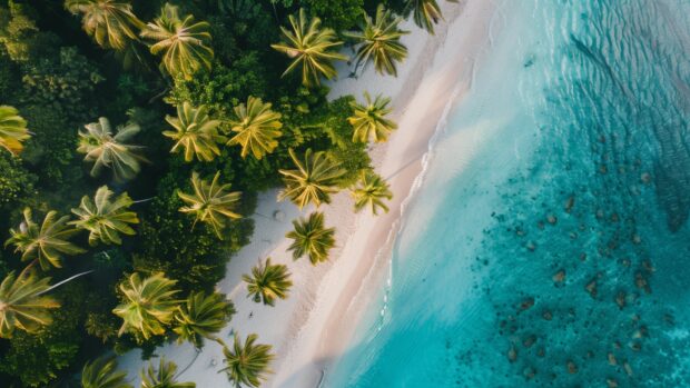 Tropical island with palm trees, white sand beach, turquoise water, Nature image HD desktop.