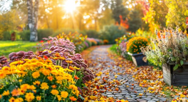 Vibrant autumn foliage in a beautiful garden, Fall leaves HD wallpaper 1980x1080.