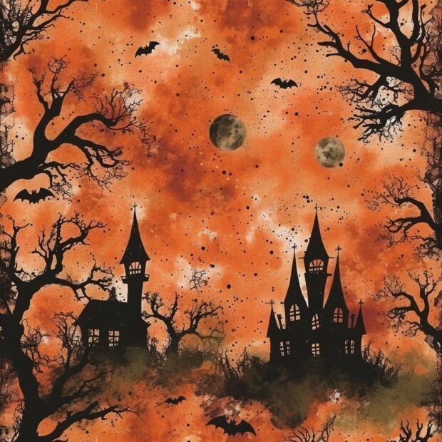 Vintage Halloween Wallpaper scrapbook paper single sheet.