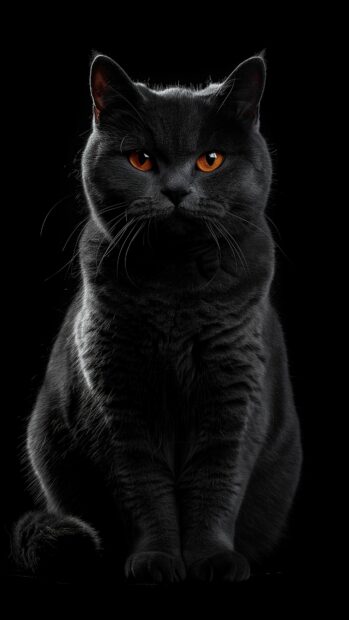 A black British Shorthair cat iPhone wallpaper.