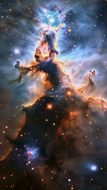 A glowing galaxy core surrounded by sparkling stars and gas clouds, cute iPhone galaxy background.