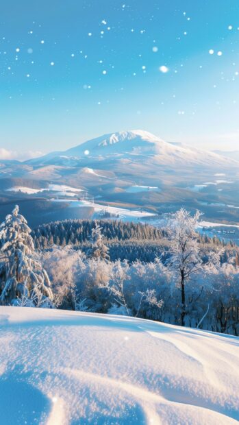 A winter mountain range under a clear blue sky, iphone background.