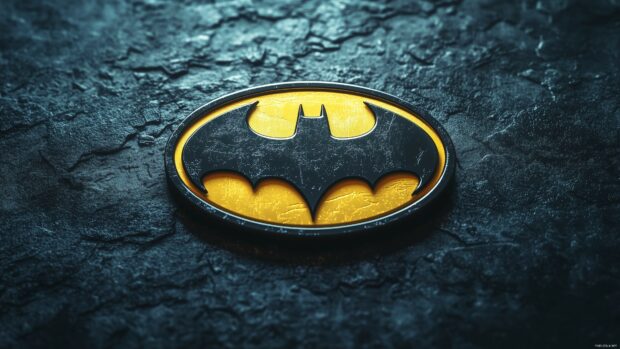 The classic Batman logo in bright yellow and black, 4K wallpaper.