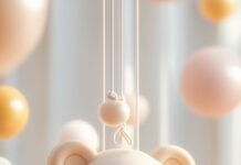3D phone wallpaper with a cute 3D teddy bear shape, softly glowing in pastel tones, suspended in a simple, minimalist environment with a playful touch.