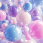 A 3D rendering of cute, floating bubbles with soft pastel colors, gently arranged in a minimalist space, creating a playful yet elegant scene.