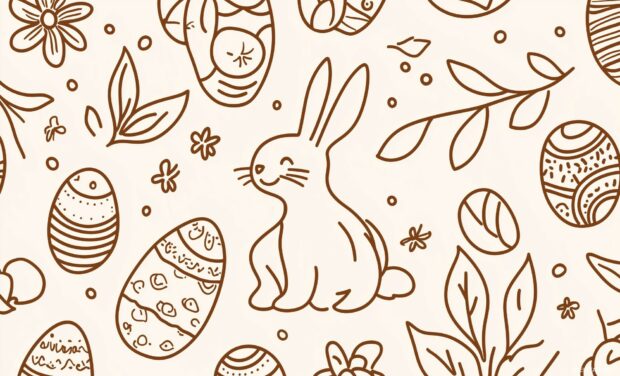 A Preppy Easter wallpaper HD with simple outlines of bunnies, eggs, and spring flowers in a clean and modern vector art style.