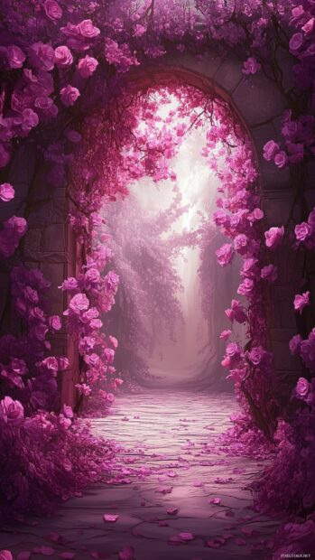 A breathtaking view of a purple rose garden in full bloom during golden hour.