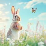 A charming scene of a bunny holding an Easter egg