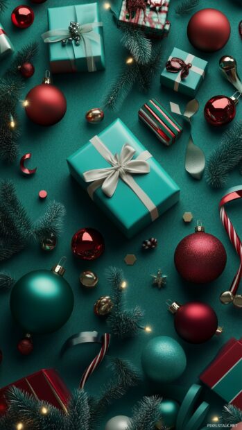 A creative collage that mixes traditional Christmas symbols with modern holiday themes, such as vintage ornaments, colorful presents, and cheerful festive patterns.