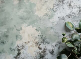 A light green wallpaper with a delicate, abstract leaf motif in the corner.
