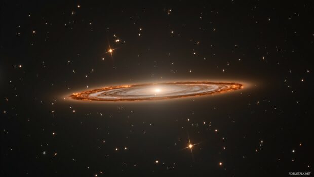 A mysterious galaxy shrouded in dark matter, with faint stars peeking through.