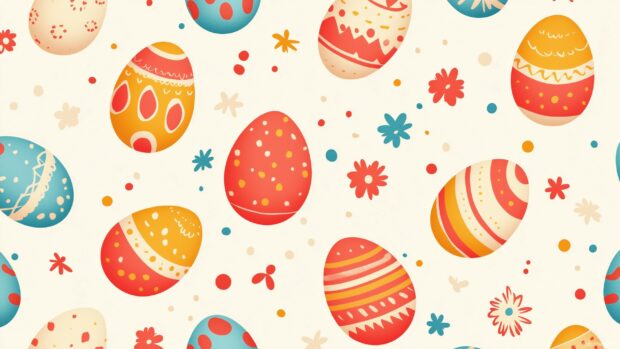 A playful pattern of Aestheitc Easter eggs with various designs and colors on a light background, seamless and vibrant.