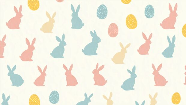 A preppy Easter pattern featuring tiny, pastel bunny silhouettes and colorful eggs arranged in a geometric tile design, clean vector art style.