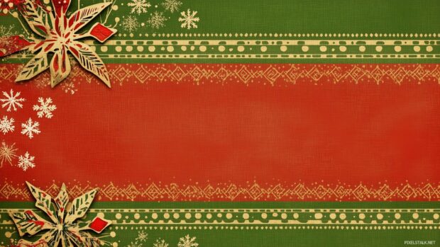 A retro Christmas wallpaper of a classic red and green Christmas card design with vintage typography, snowflakes, and a nostalgic holiday pattern.