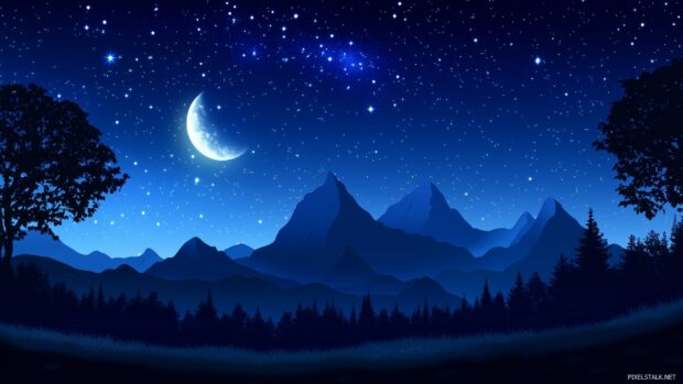 A star filled night sky mountain wallpaper.