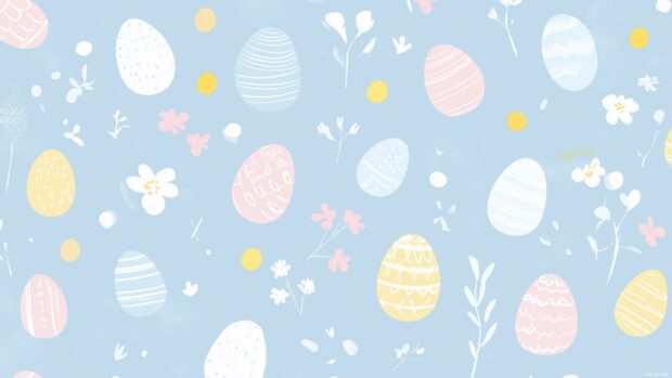 A stylish Easter pattern 4K with pastel eggs and small floral elements arranged in a seamless tile design, using simple, neat vector art lines for a modern touch.