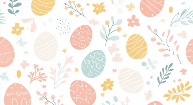 A stylish Easter pattern HD desktop with pastel eggs and small floral elements arranged in a seamless tile design, using simple, neat vector art lines for a modern touch.