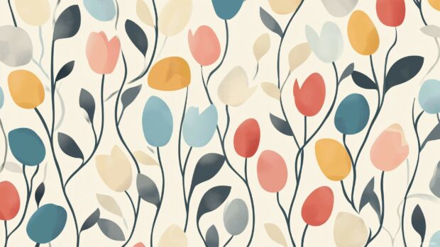 A tile design featuring small, delicate flowers and abstract Easter symbols in soft pastel tones, with simple lines and clean shapes in vector art style.