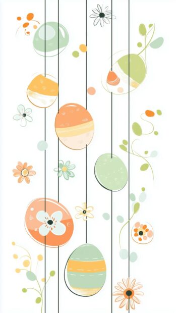 A vertical, seamless tile pattern of cute Easter eggs and spring flowers.