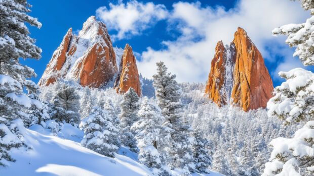 A winter scene in the Rocky Mountains Wallpaper.