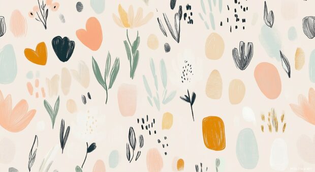 Abstract Easter symbols in soft pastel tones, with simple lines and clean shapes in vector art style.