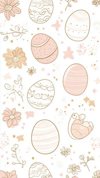Aesthetic Easter eggs and spring flowers in soft pastel shades, with a simple and modern vector line art style.