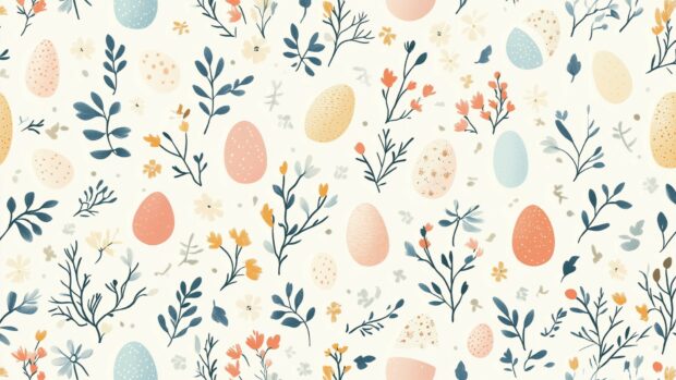 Aesthetic Easter pattern with pastel colored eggs and flowers.