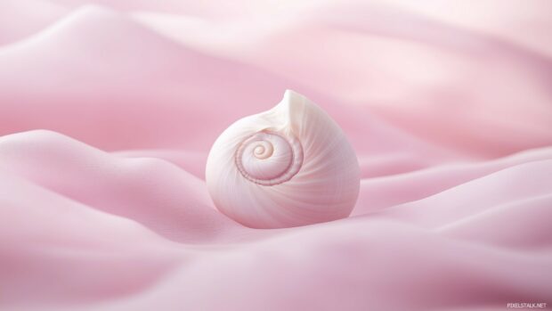 Amazing Laptop Wallpaper with a simple spiral shell placed on a soft pastel background, minimalist and refined.