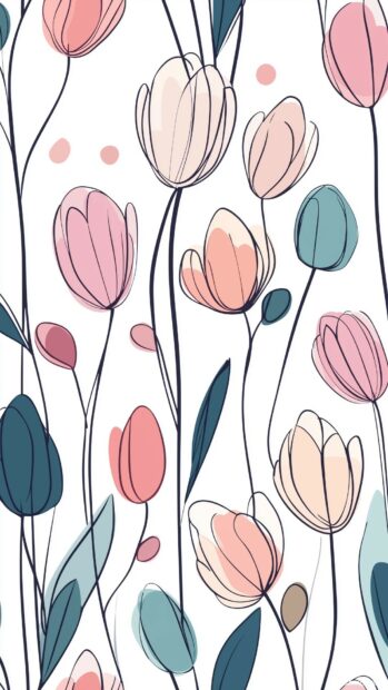 An Aesthetic tile pattern of stylized Easter eggs and spring flowers in soft pastel shades.