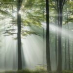 An enchanting Forest Desktop Wallpaper HD with tall trees emerging from the fog.