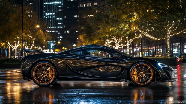Best Car Wallpaper with with a Black hypercar with gold accents.