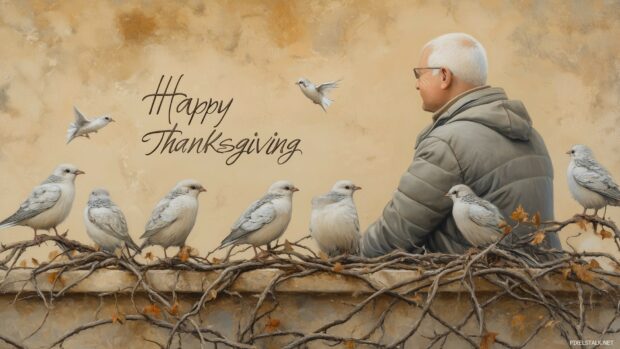 Chic design showcasing a minimalist Happy Thanksgiving message in delicate calligraphy.