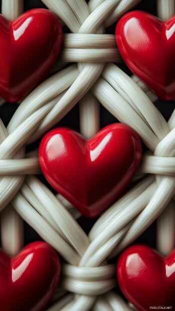 Cute Valentine Wallpaper with red and white hearts intertwined in a repeating pattern over a subtle gradient background.