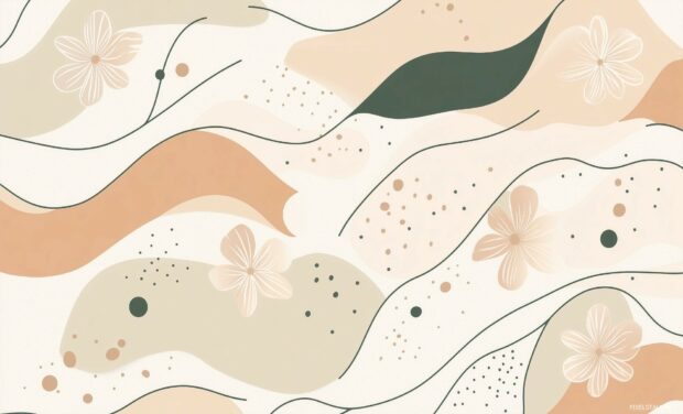 Delicate flowers and abstract Easter symbols in soft pastel tones.