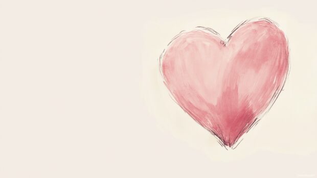 Large hand drawn heart in soft pink on a light beige background.