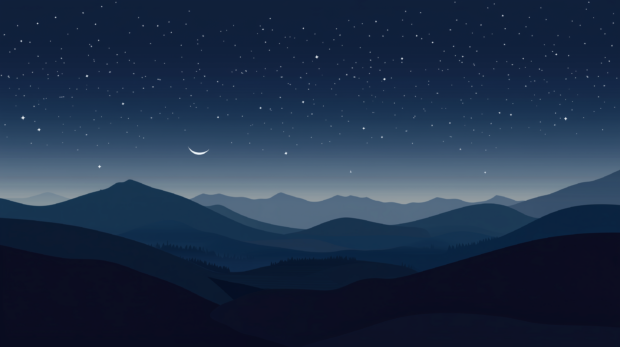 Night Mountains Wallpaper with the moon and the stars.