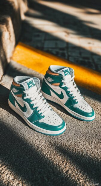 Nike Air Jordan sneakers in a retro colorway, presented on a vintage style background with muted tones for a classic look.