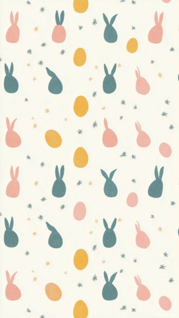 Preppy Easter iPhone HD wallpaper featuring small bunny silhouettes and colorful eggs arranged in a vertical tile design.