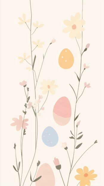 Preppy Easter phone wallpaper with delicate flowers and pastel eggs.