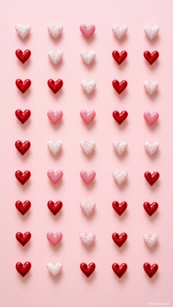 Rows of tiny red and pink hearts alternating with delicate dots on a light pink background.