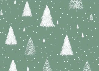 Simple Christmas wallpaper with a pattern of small Christmas trees in white, scattered across a pastel green background with a subtle texture (2).