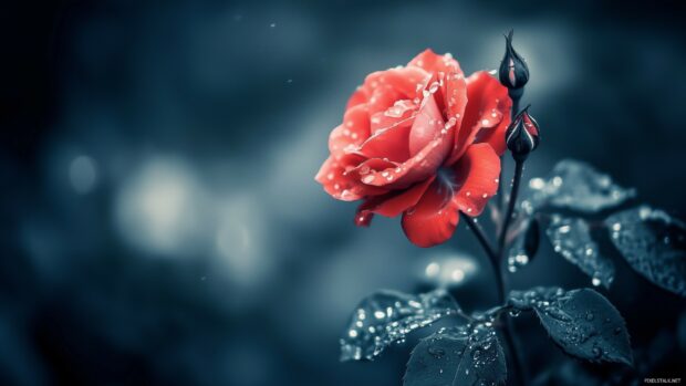 Single red rose in full bloom, showcasing the delicate petals and rich color against a softly blurred background.