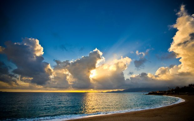 Beaches corsican sunset reflection rays ocean clouds serene beach hdr wallpaper.
