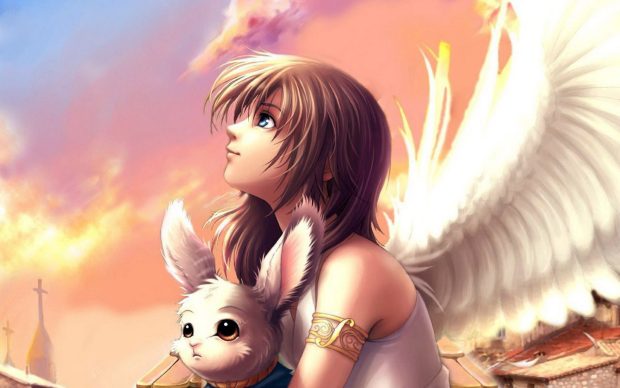 Beautiful Anime angel wings wallpaper free desktop.