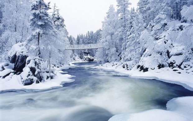 Beautiful Snow River Wallpaper.