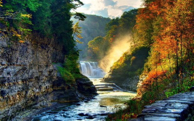 Beautiful forest waterfall wallpaper hd.