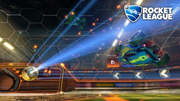 Blue cars in the air in rocket league backgrounds 1920x1080.