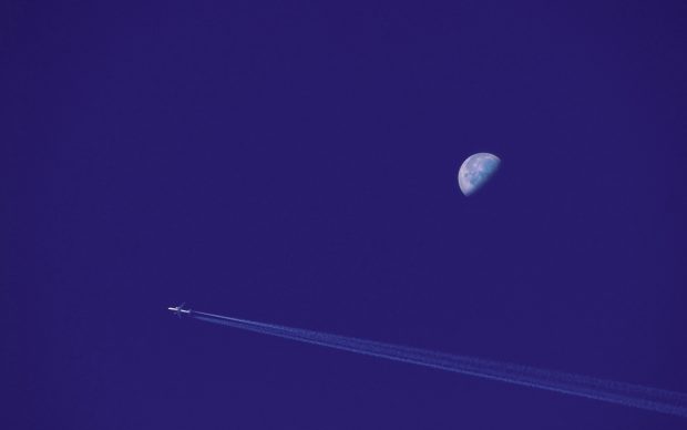 Blue minimalistic airplanes moon 2560x1600 wallpaper.