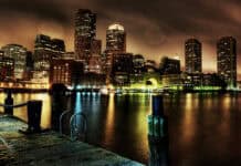 Boston Building City Light Night Skyscraper USA.